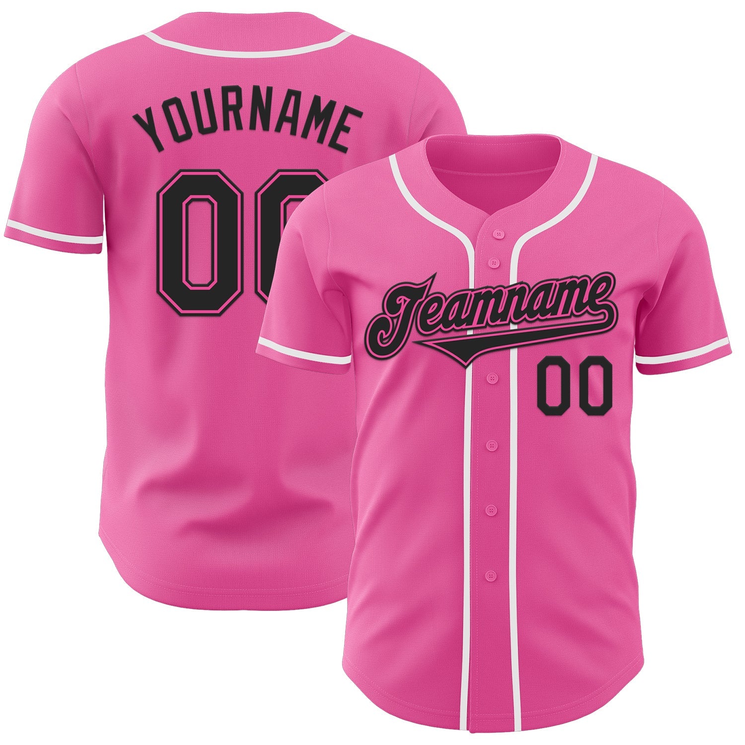 Custom Pink Black-White Authentic Baseball Jersey - Main View