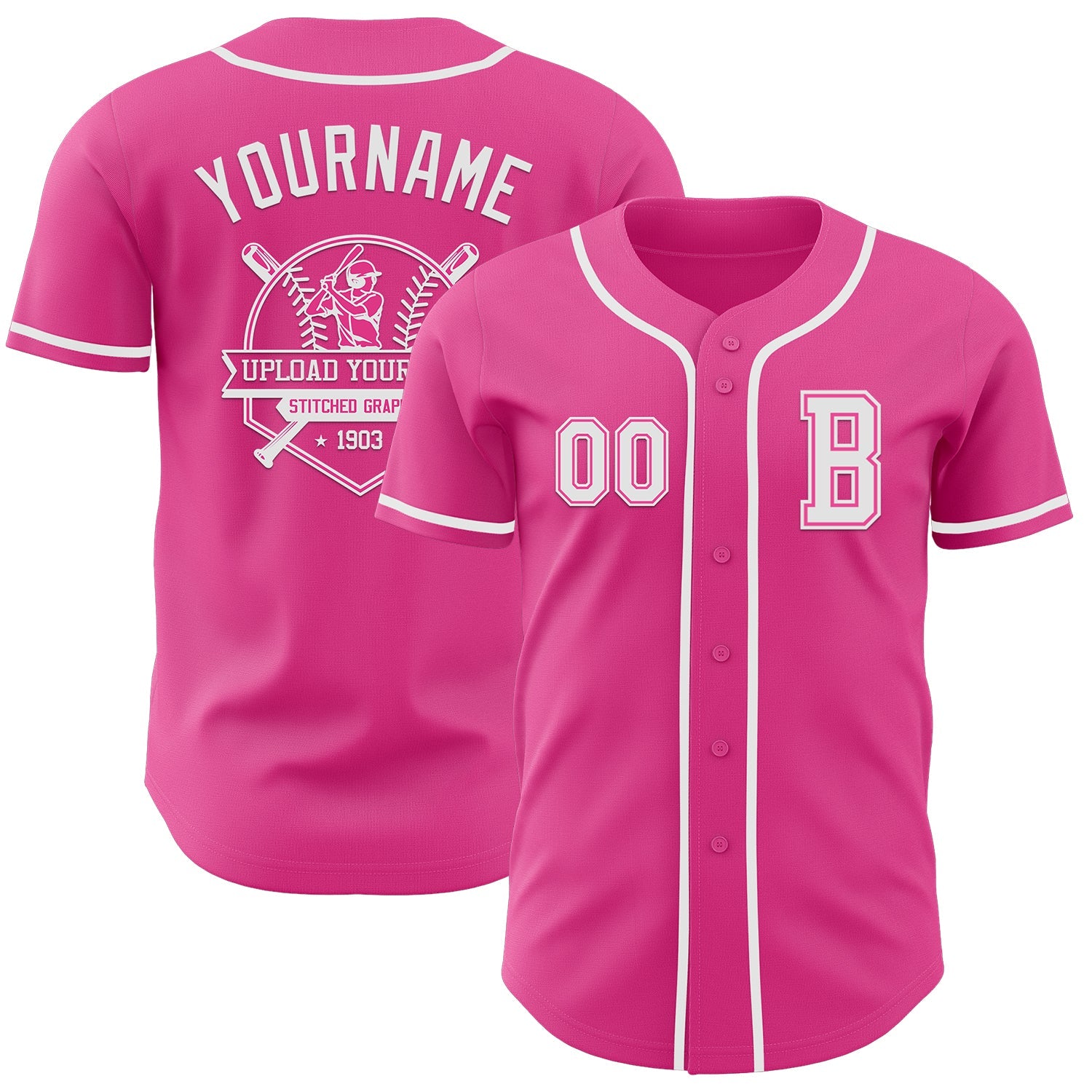 Custom Pink White Authentic Baseball Jersey view 5