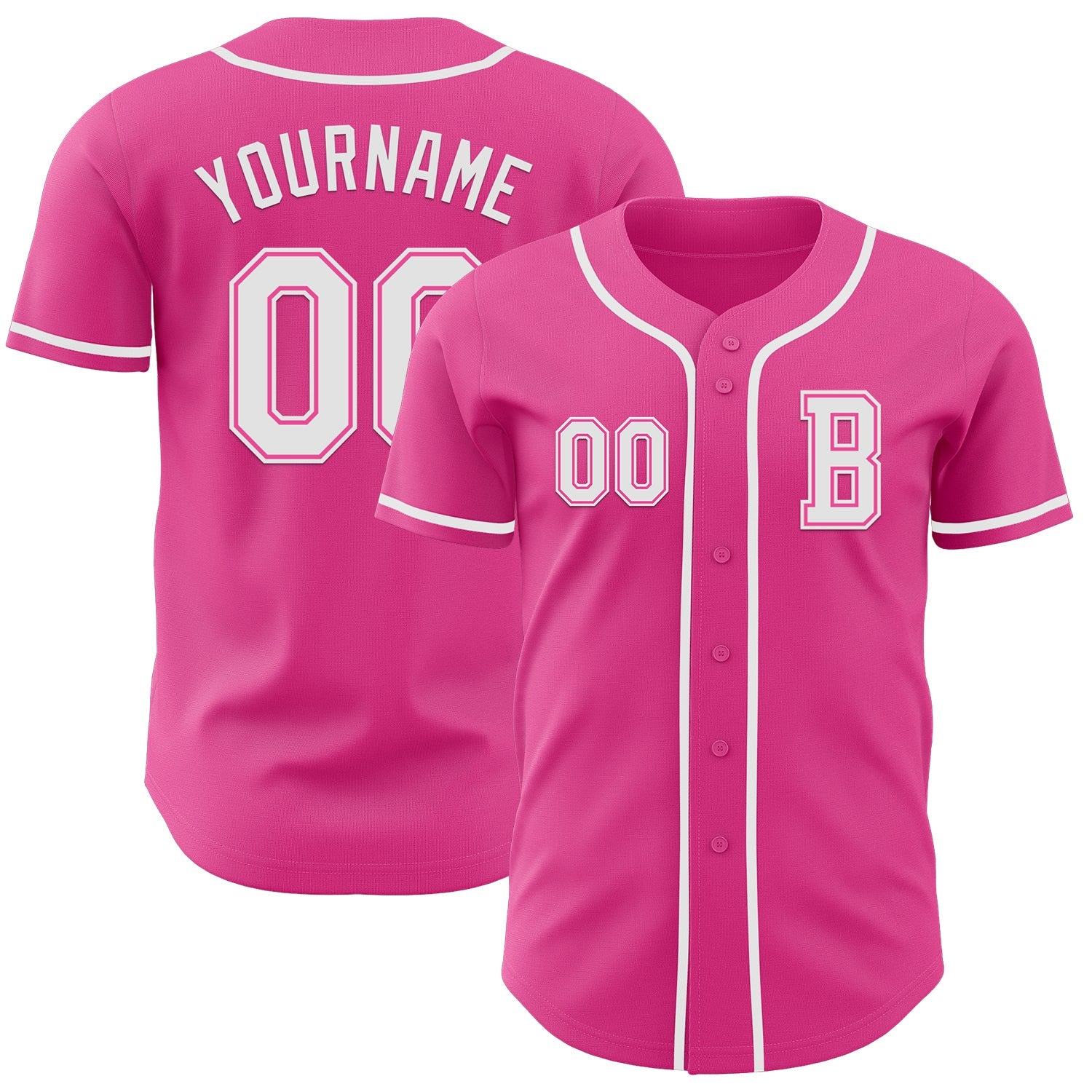 Custom Pink White Authentic Baseball Jersey - Main View