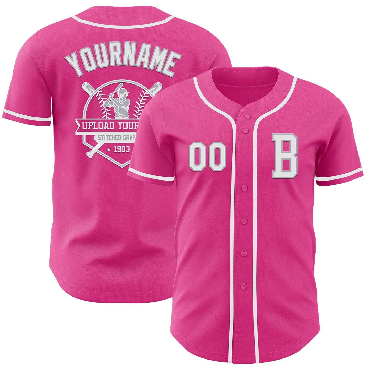 Custom Pink White-Gray Authentic Baseball Jersey view 5