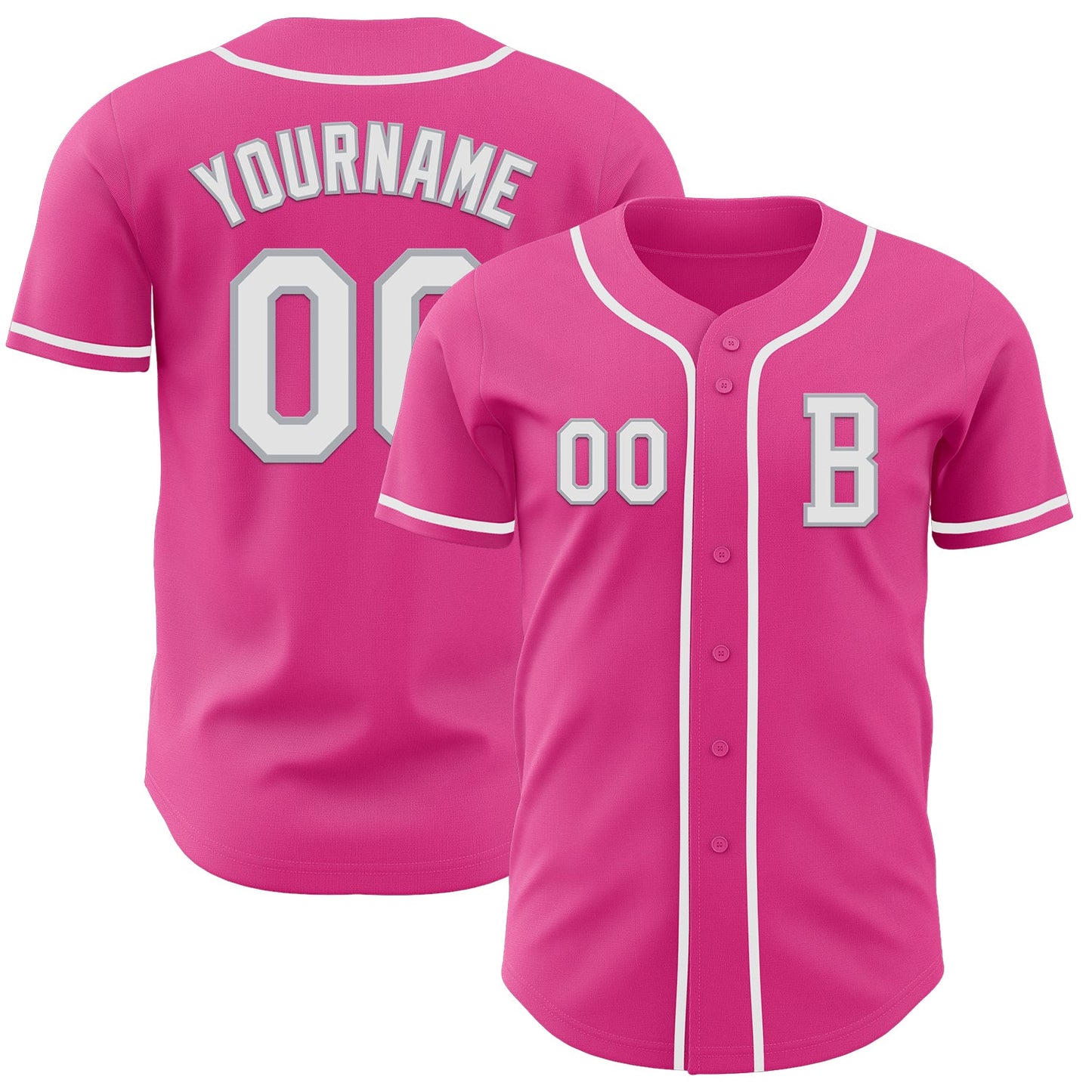 Custom Pink White-Gray Authentic Baseball Jersey - Main View