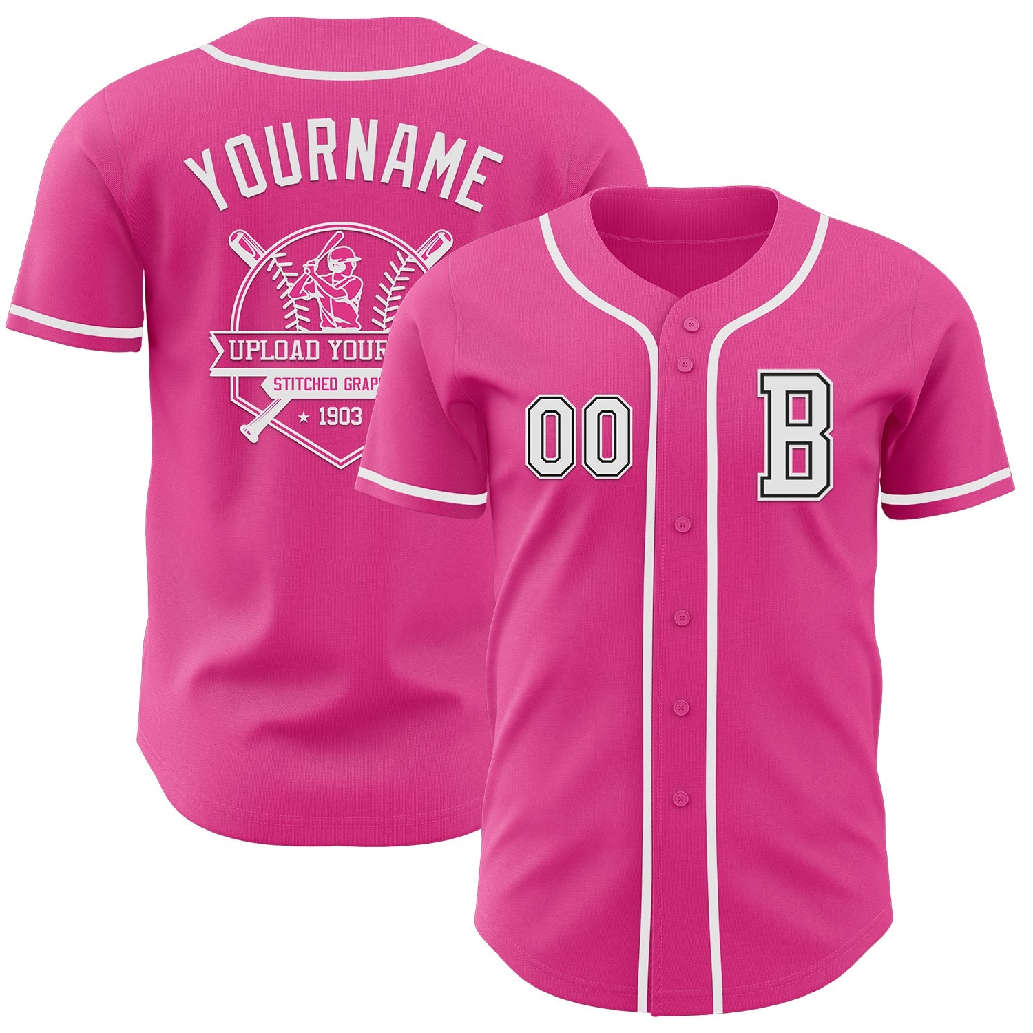 Custom Pink White-Black Authentic Baseball Jersey view 5