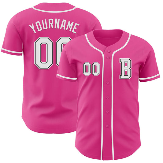 Custom Pink White-Black Authentic Baseball Jersey - Main View