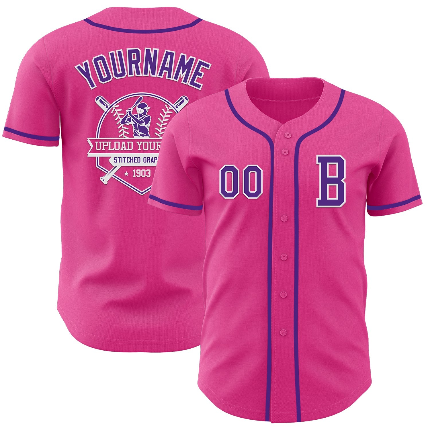 Custom Pink Purple-White Authentic Baseball Jersey view 5