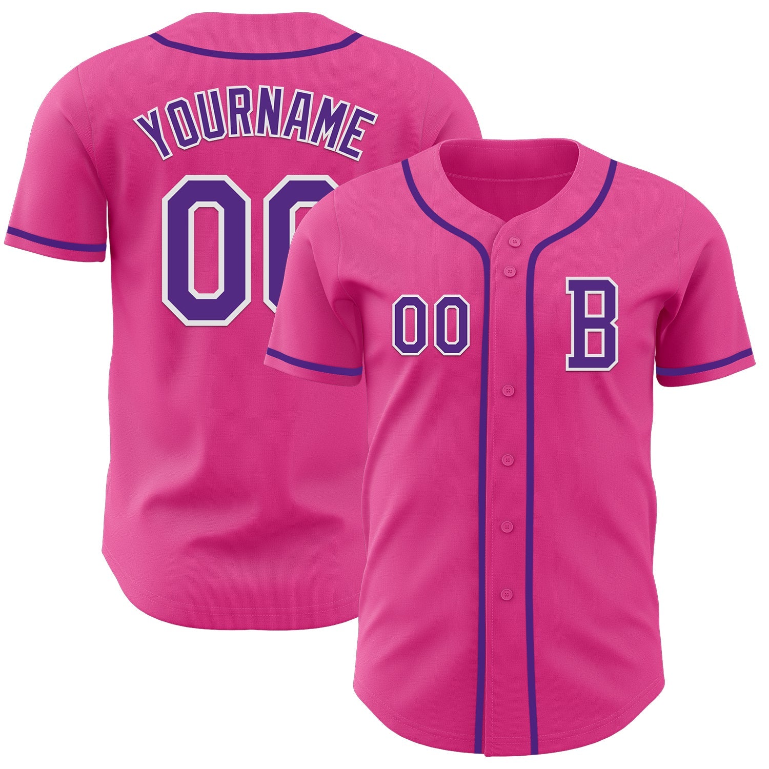 Custom Pink Purple-White Authentic Baseball Jersey - Main View