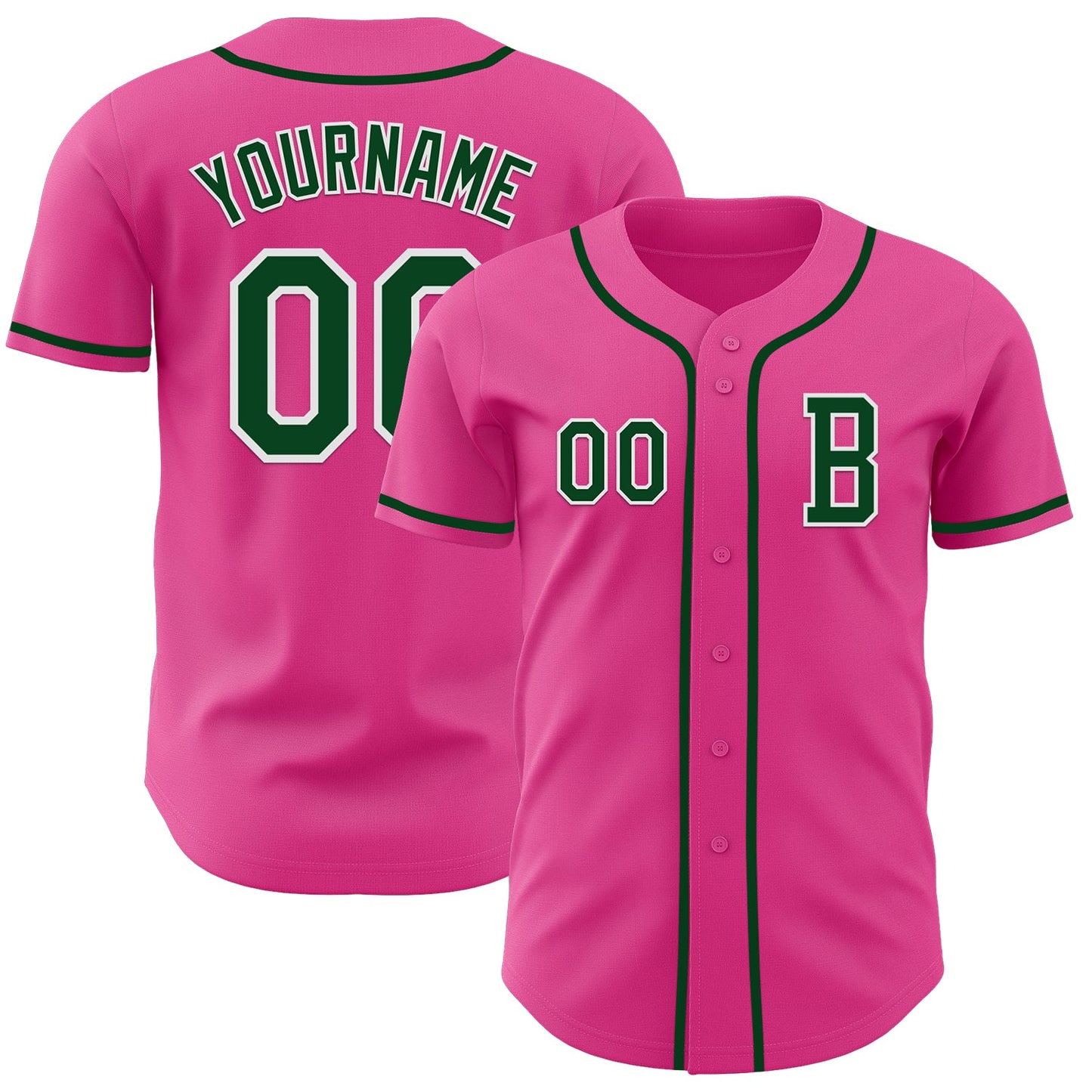 Custom Pink Green-White Authentic Baseball Jersey - Main View