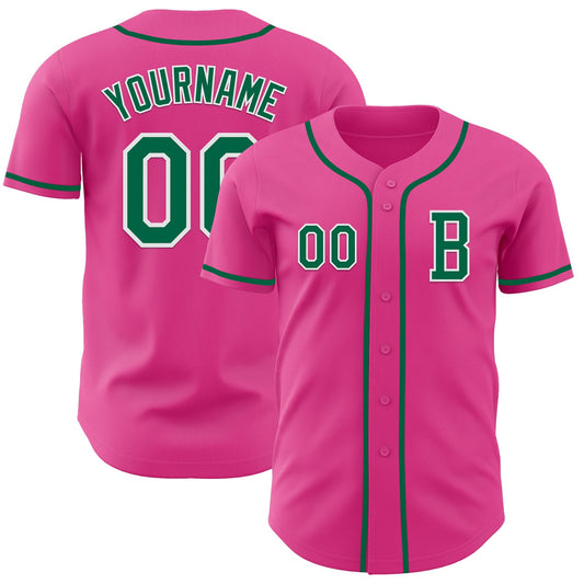 Custom Pink Kelly Green-White Authentic Baseball Jersey - Main View