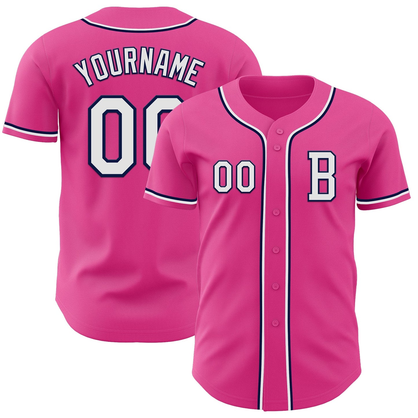 Custom Pink White-Navy Authentic Baseball Jersey - Main View