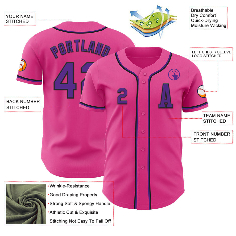 Custom Pink Purple-Black Authentic Baseball Jersey view 2