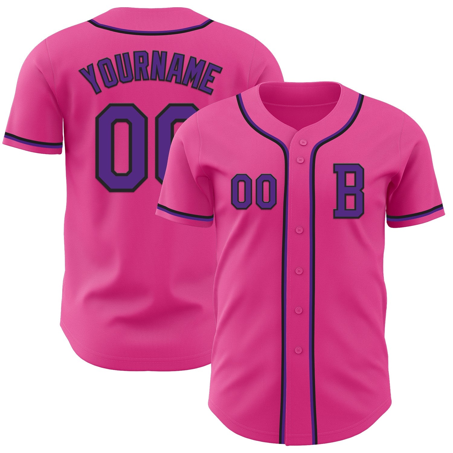 Custom Pink Purple-Black Authentic Baseball Jersey - Main View