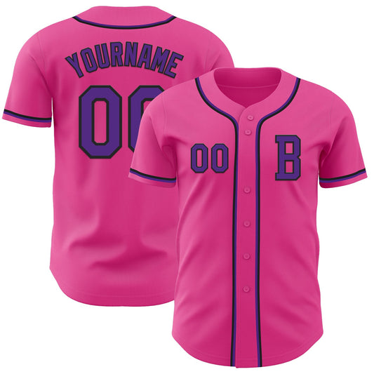 Custom Pink Purple-Black Authentic Baseball Jersey - Main View