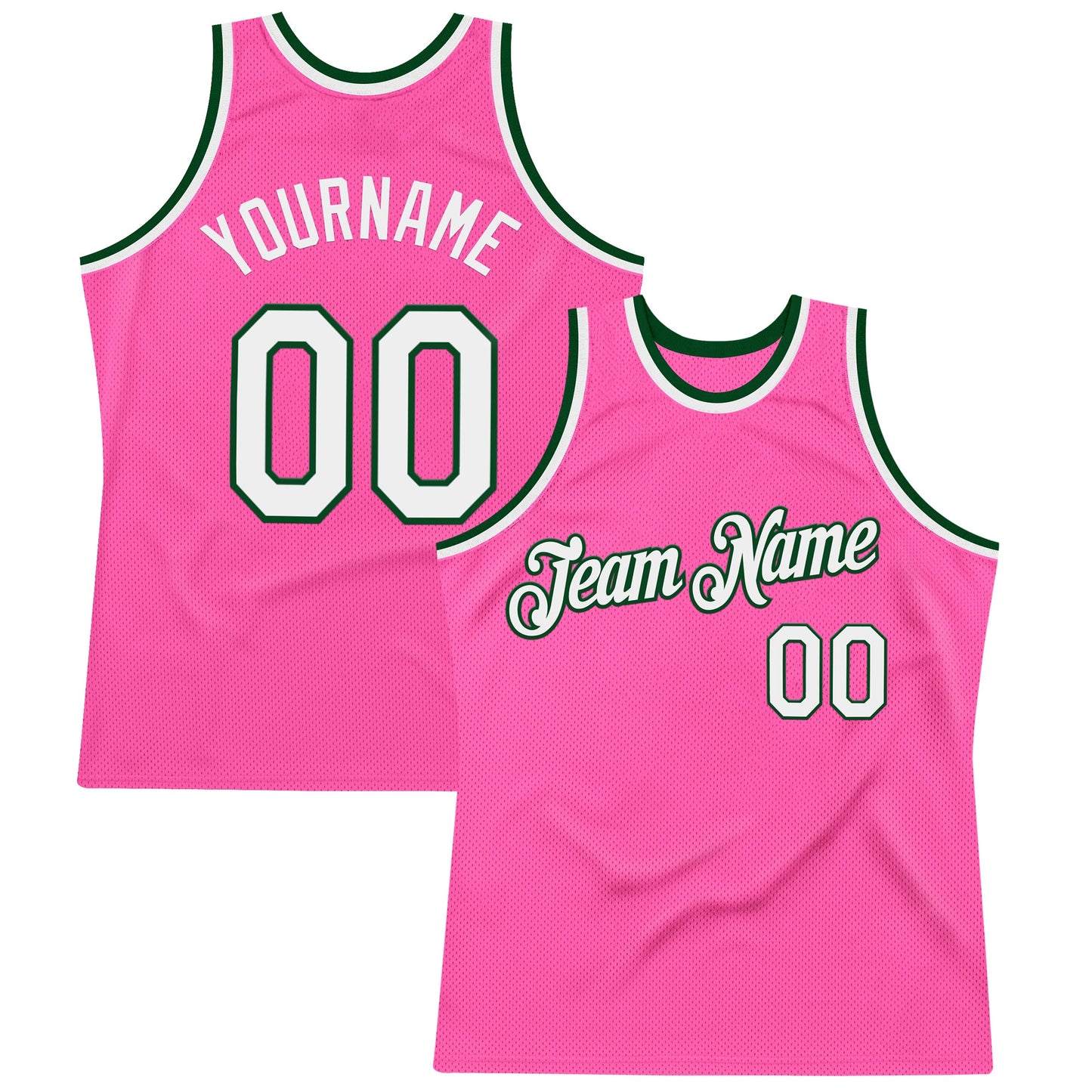 Custom Pink White-Green Authentic Throwback Basketball Jersey - Main View