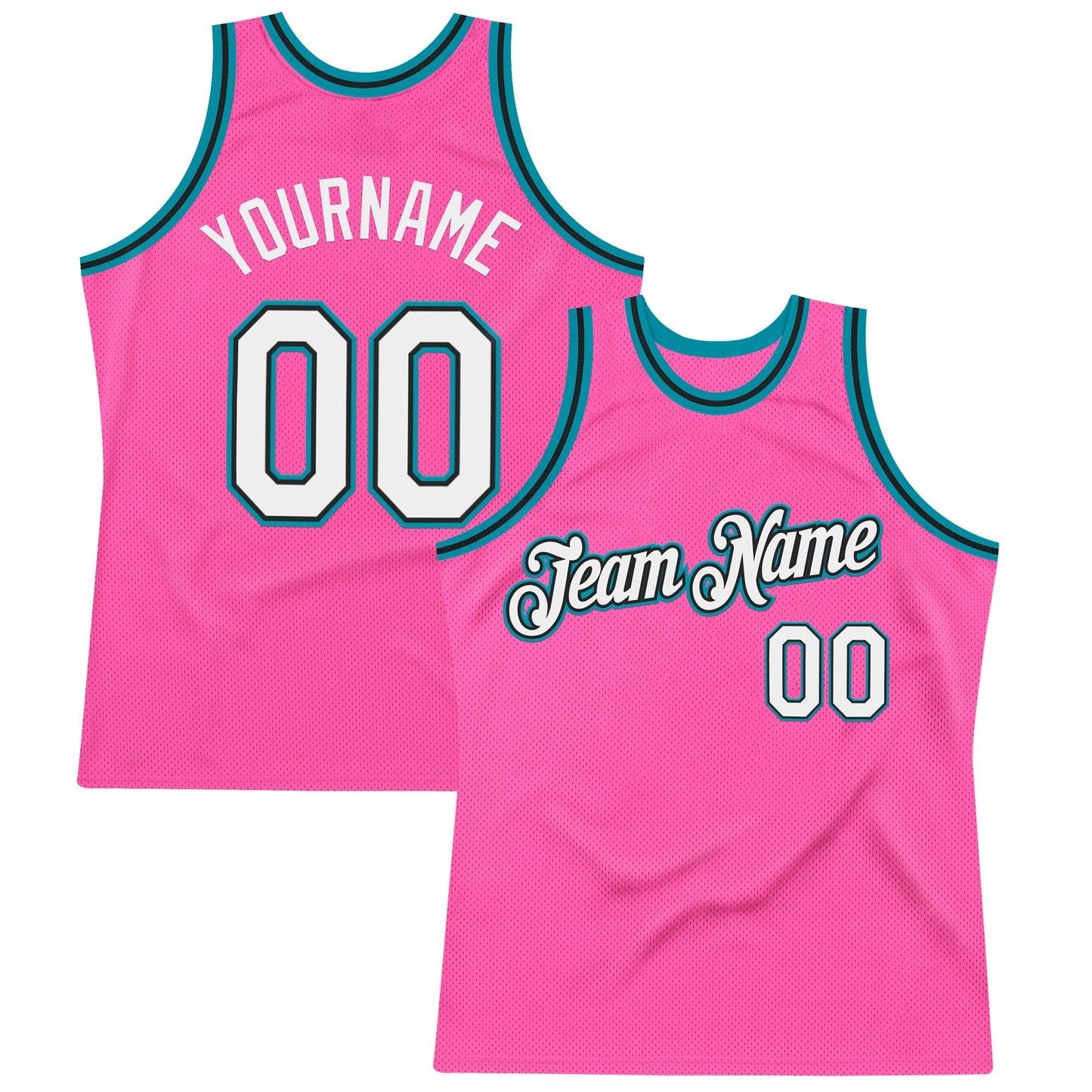 Custom Pink Black-Teal Authentic Throwback Basketball Jersey - Main View