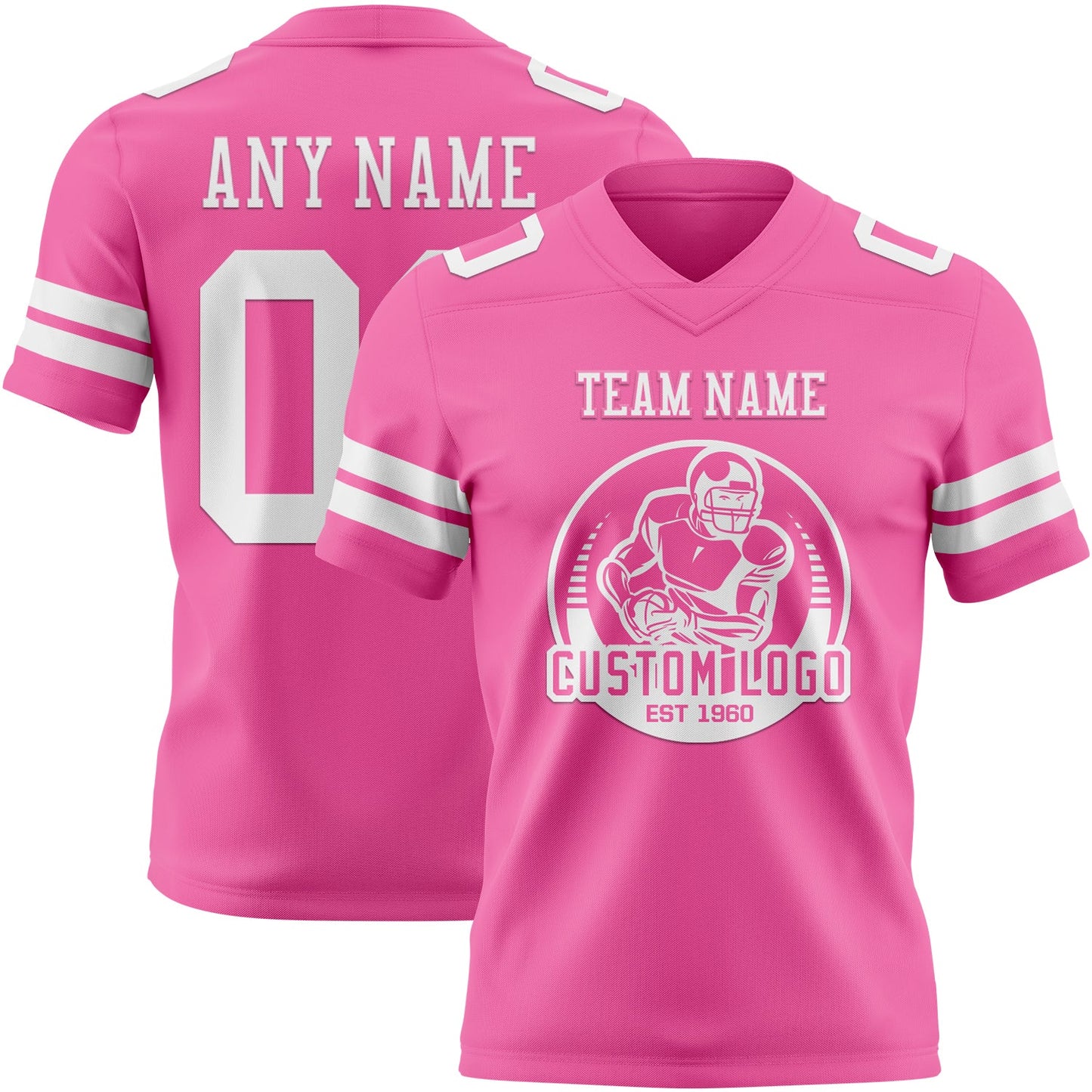 Custom Pink White Authentic Football Jersey view 2