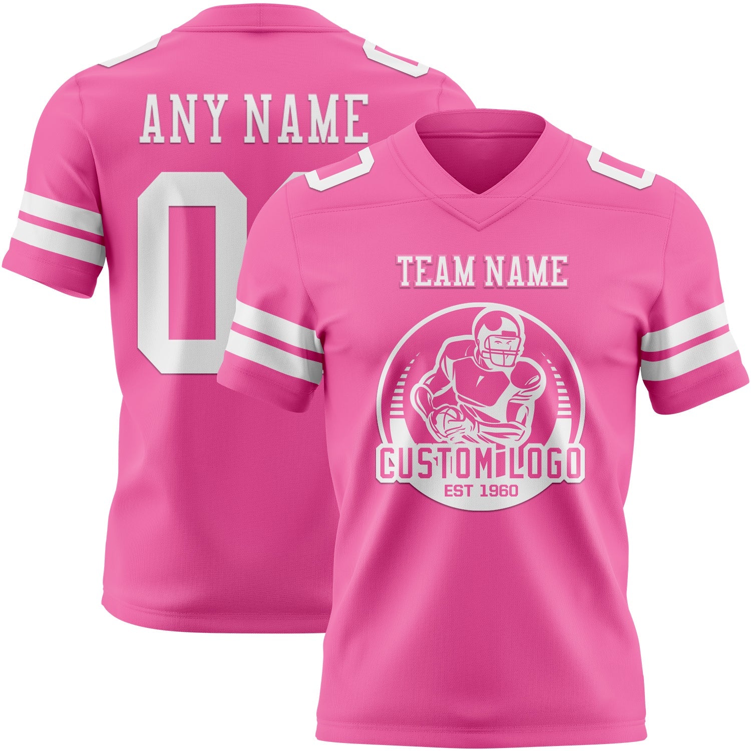 Custom Pink White Authentic Football Jersey view 2