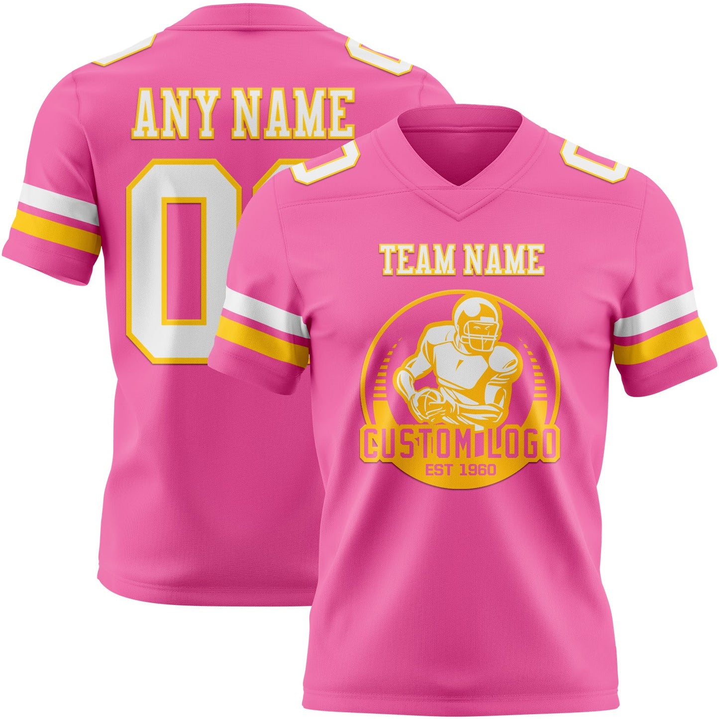 Custom Pink White-Yellow Authentic Football Jersey view 2