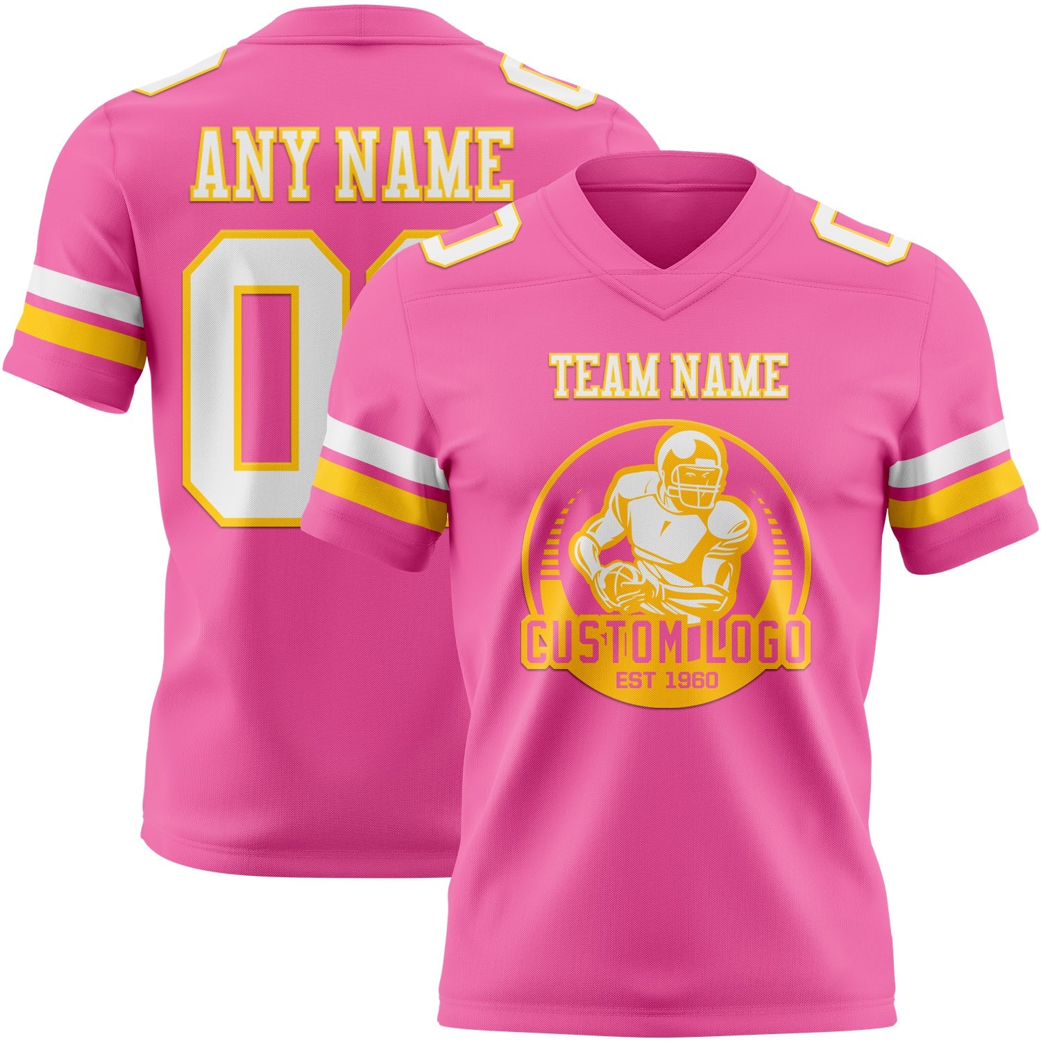 Custom Pink White-Yellow Authentic Football Jersey view 2