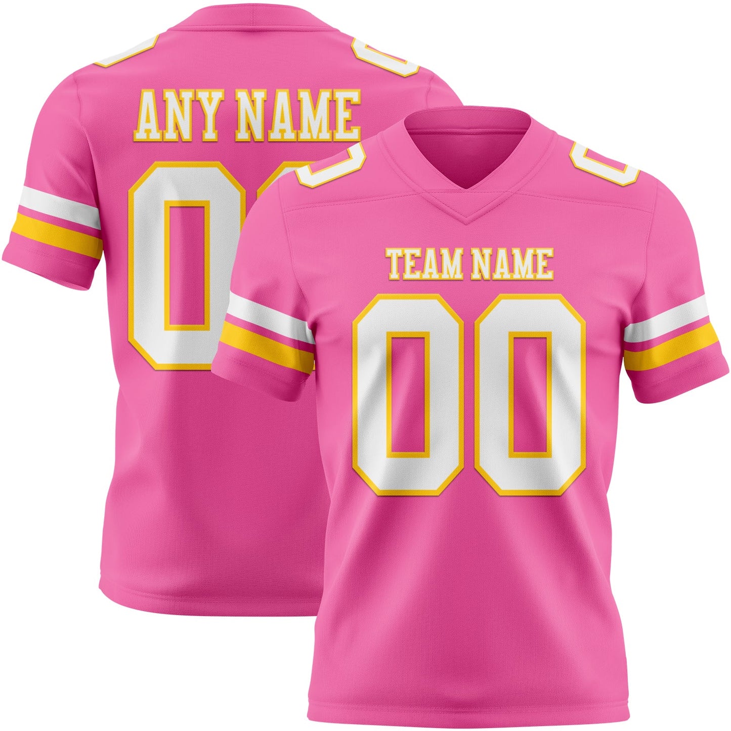 Custom Pink White-Yellow Authentic Football Jersey - Main View