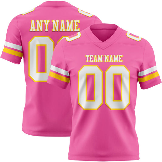 Custom Pink White-Yellow Authentic Football Jersey - Main View