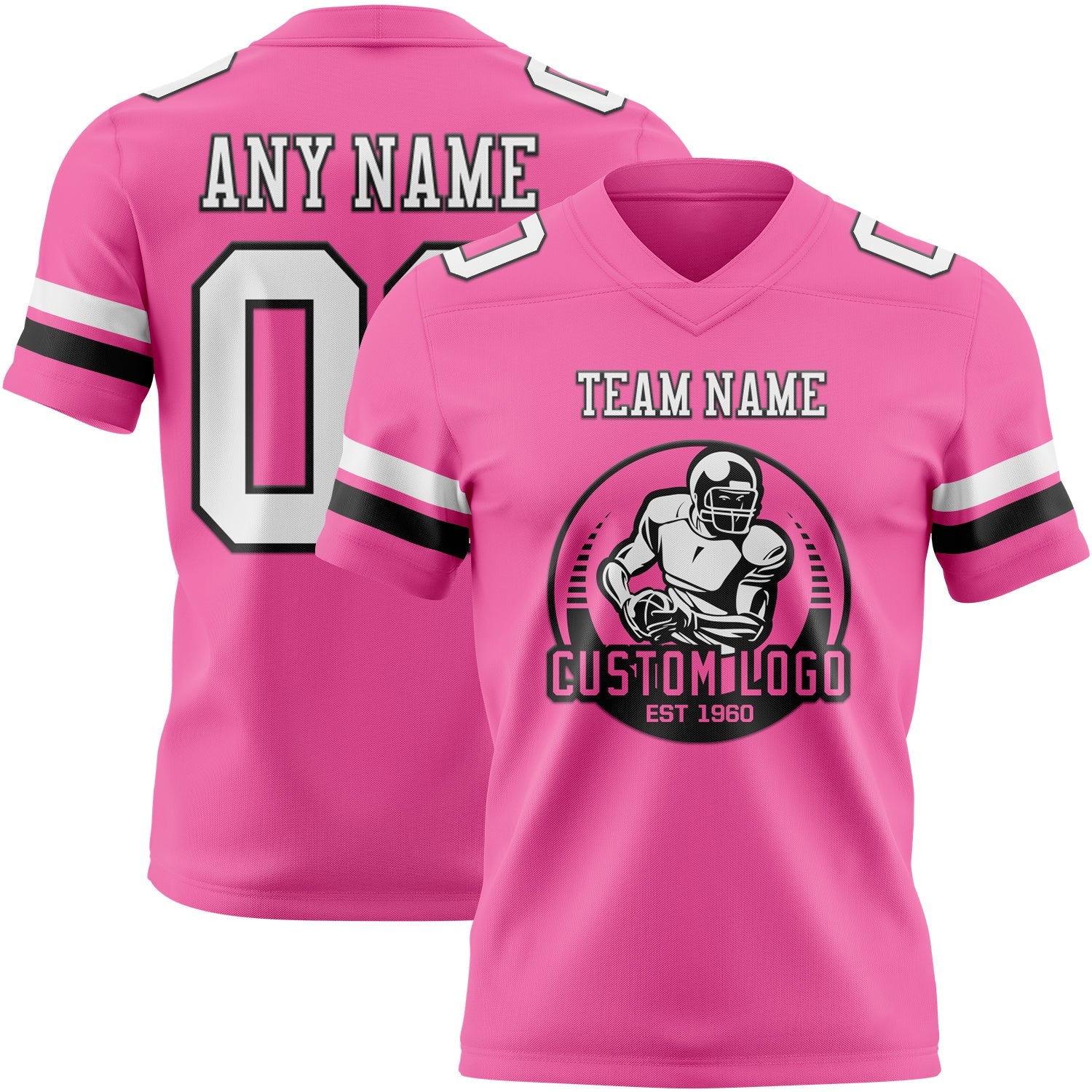 Custom Pink White-Black Authentic Football Jersey view 2