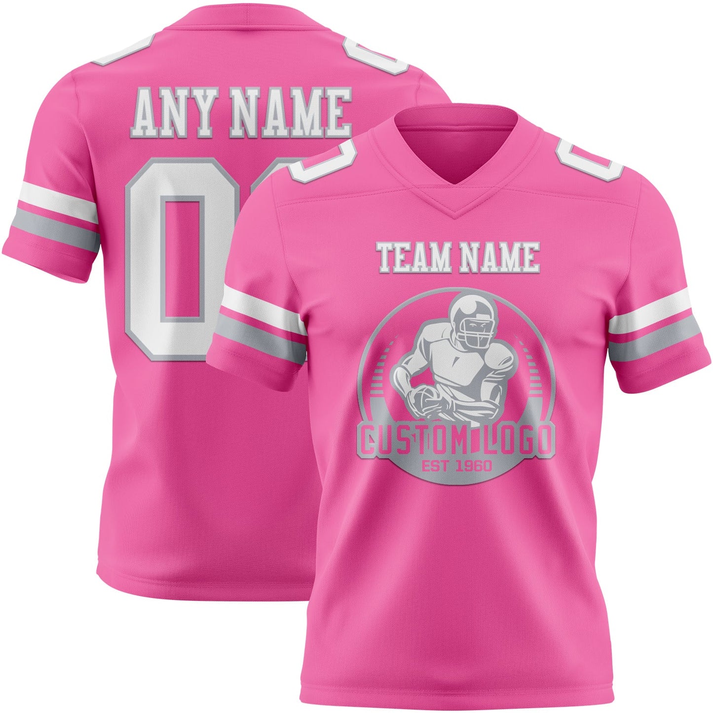 Custom Pink White-Gray Authentic Football Jersey view 2