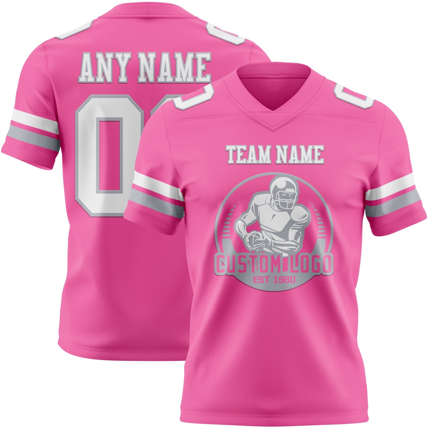 Custom Pink White-Gray Authentic Football Jersey view 2