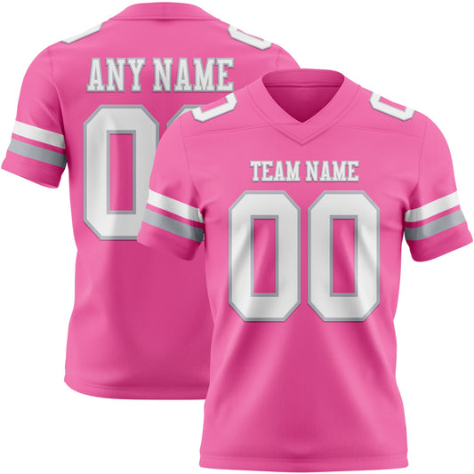 Custom Pink White-Gray Authentic Football Jersey - Main View