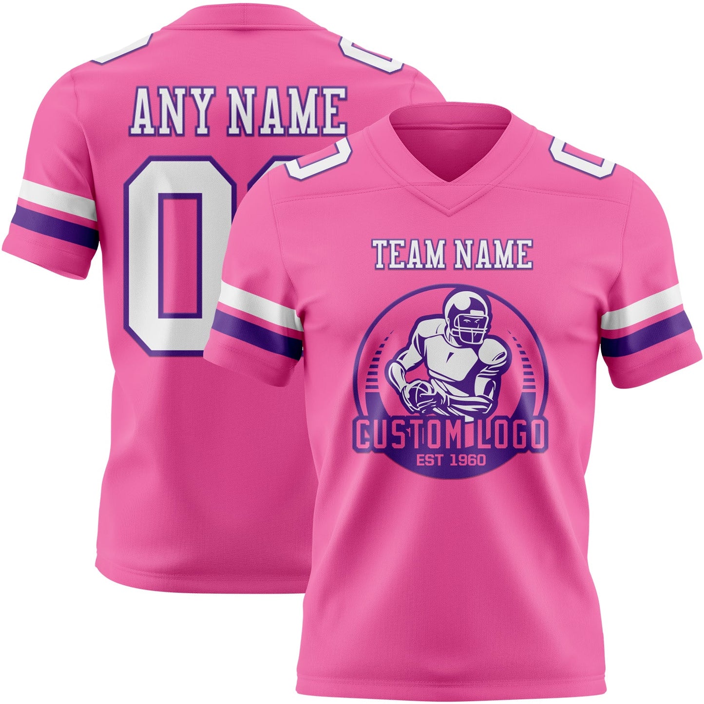 Custom Pink White-Purple Authentic Football Jersey view 2
