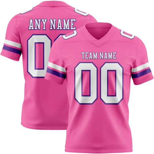 Custom Pink White-Purple Authentic Football Jersey - Main View