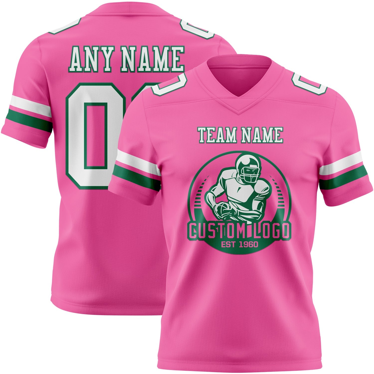 Custom Pink White-Kelly Green Authentic Football Jersey view 2