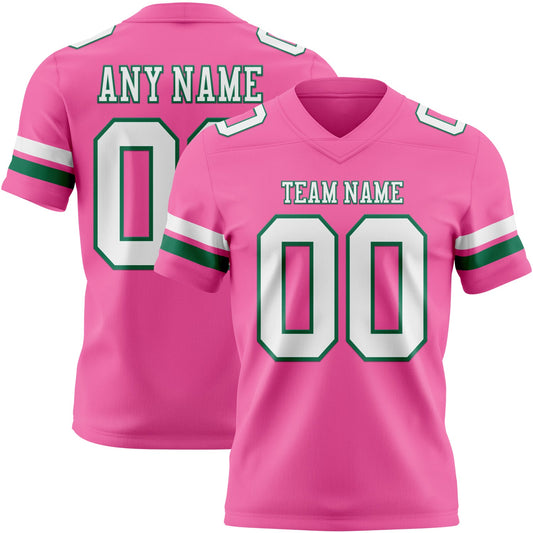 Custom Pink White-Kelly Green Authentic Football Jersey - Main View