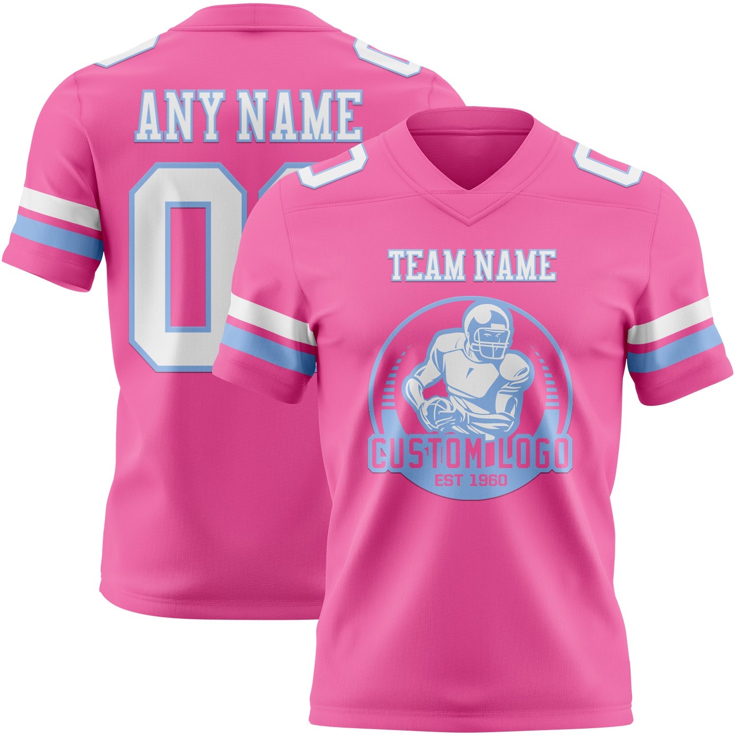 Custom Pink White-Light Blue Authentic Football Jersey view 2
