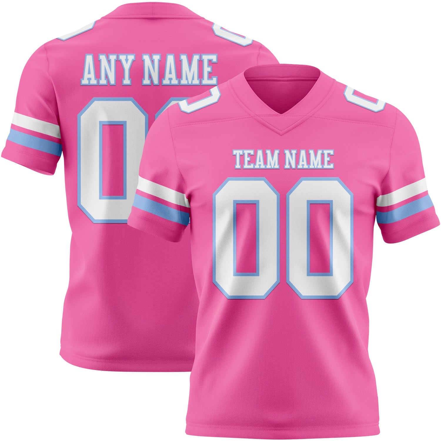 Custom Pink White-Light Blue Authentic Football Jersey - Main View