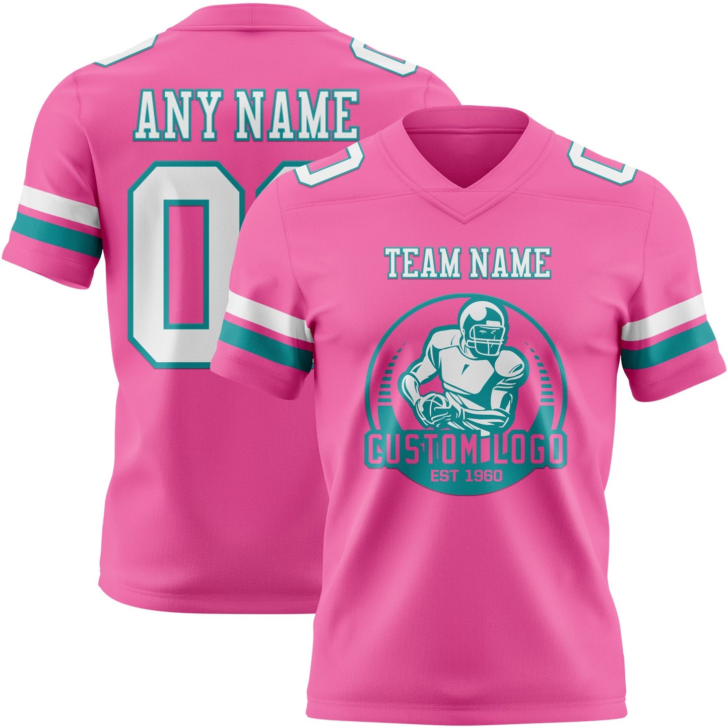 Custom Pink White-Teal Authentic Football Jersey view 2