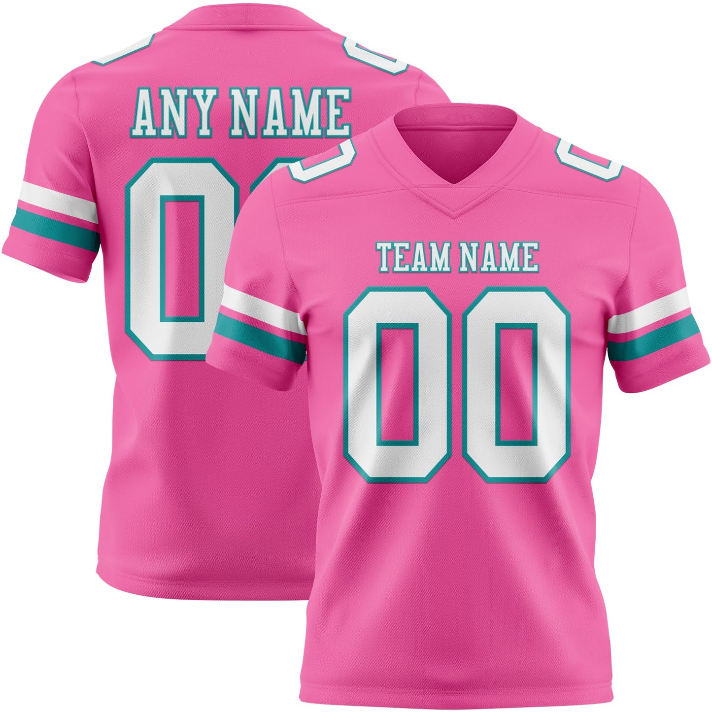 Custom Pink White-Teal Authentic Football Jersey - Main View