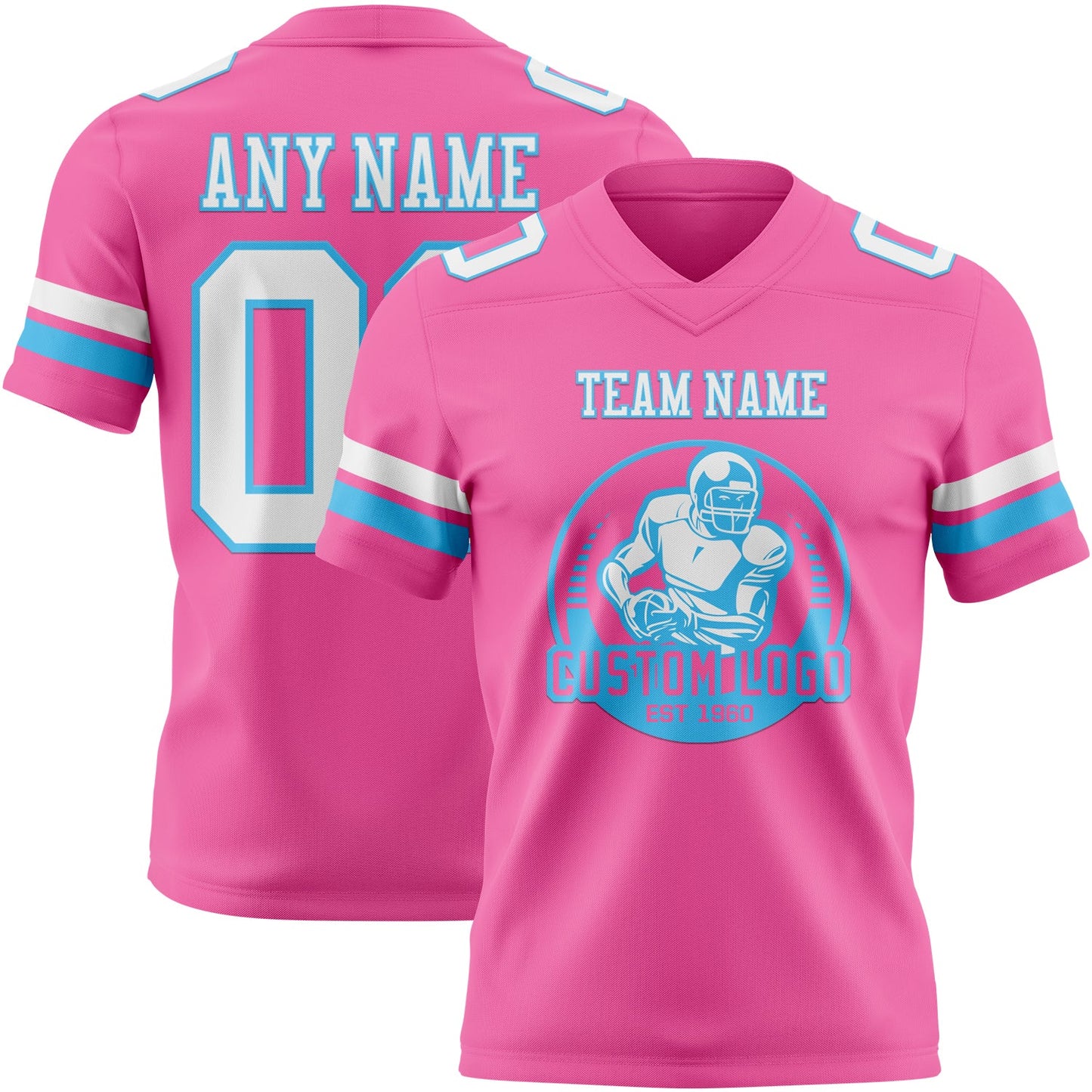Custom Pink White-Sky Blue Authentic Football Jersey view 2
