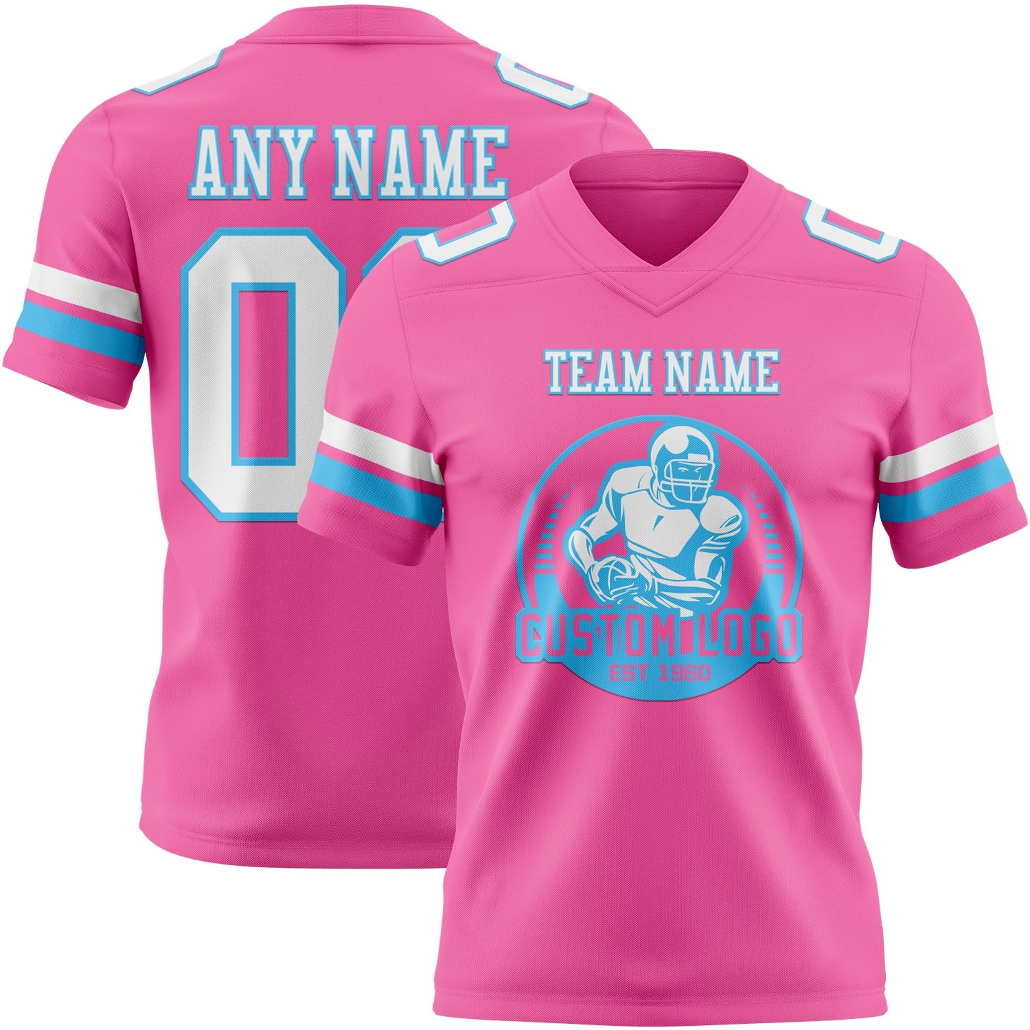 Custom Pink White-Sky Blue Authentic Football Jersey view 2