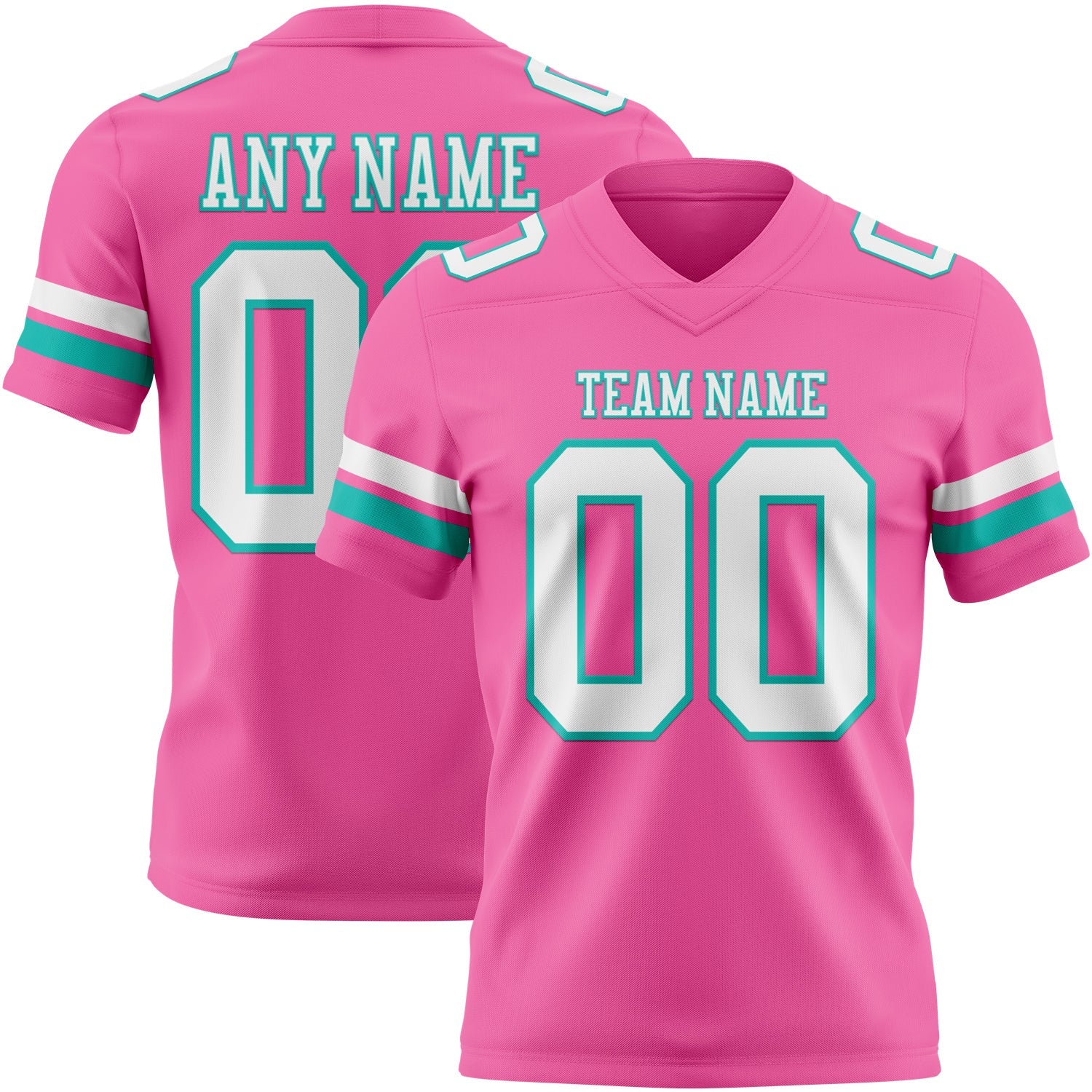 Custom Pink White-Aqua Authentic Football Jersey - Main View