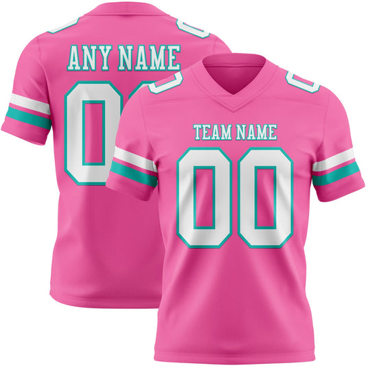 Custom Pink White-Aqua Authentic Football Jersey - Main View