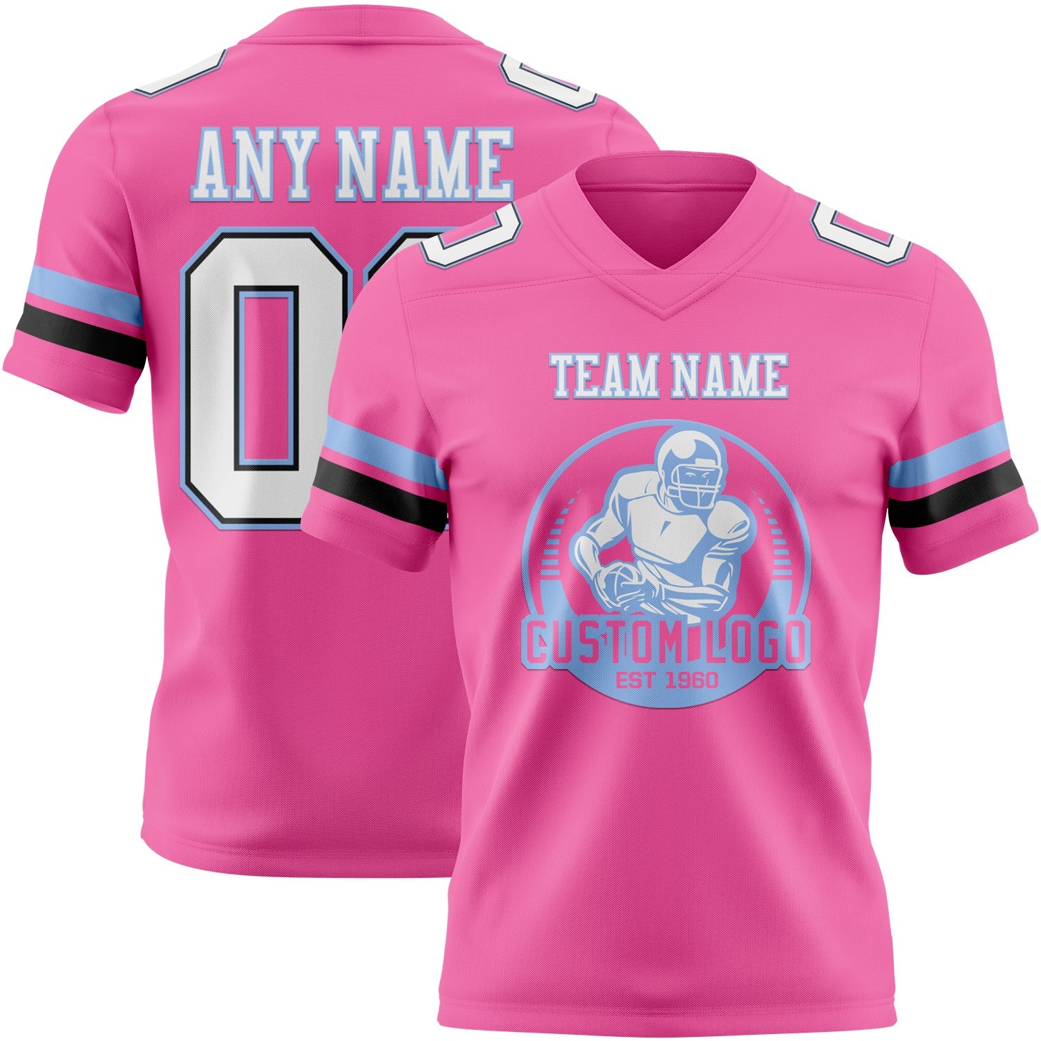 Custom Pink White Black-Light Blue Authentic Football Jersey view 2