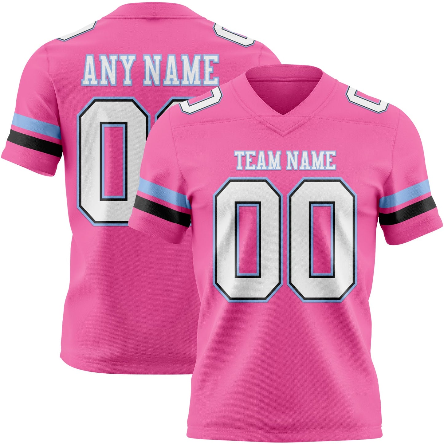 Custom Pink White Black-Light Blue Authentic Football Jersey - Main View