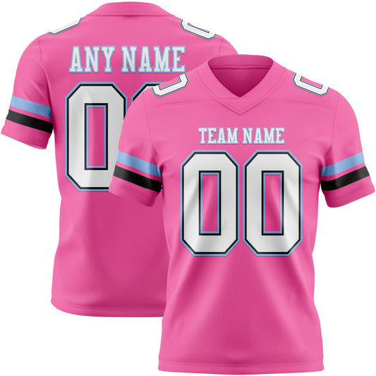 Custom Pink White Black-Light Blue Authentic Football Jersey - Main View