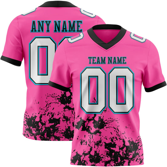 Custom Pink White Black-Lakes Blue 3D Pattern Splash Authentic Football Jersey - Main View