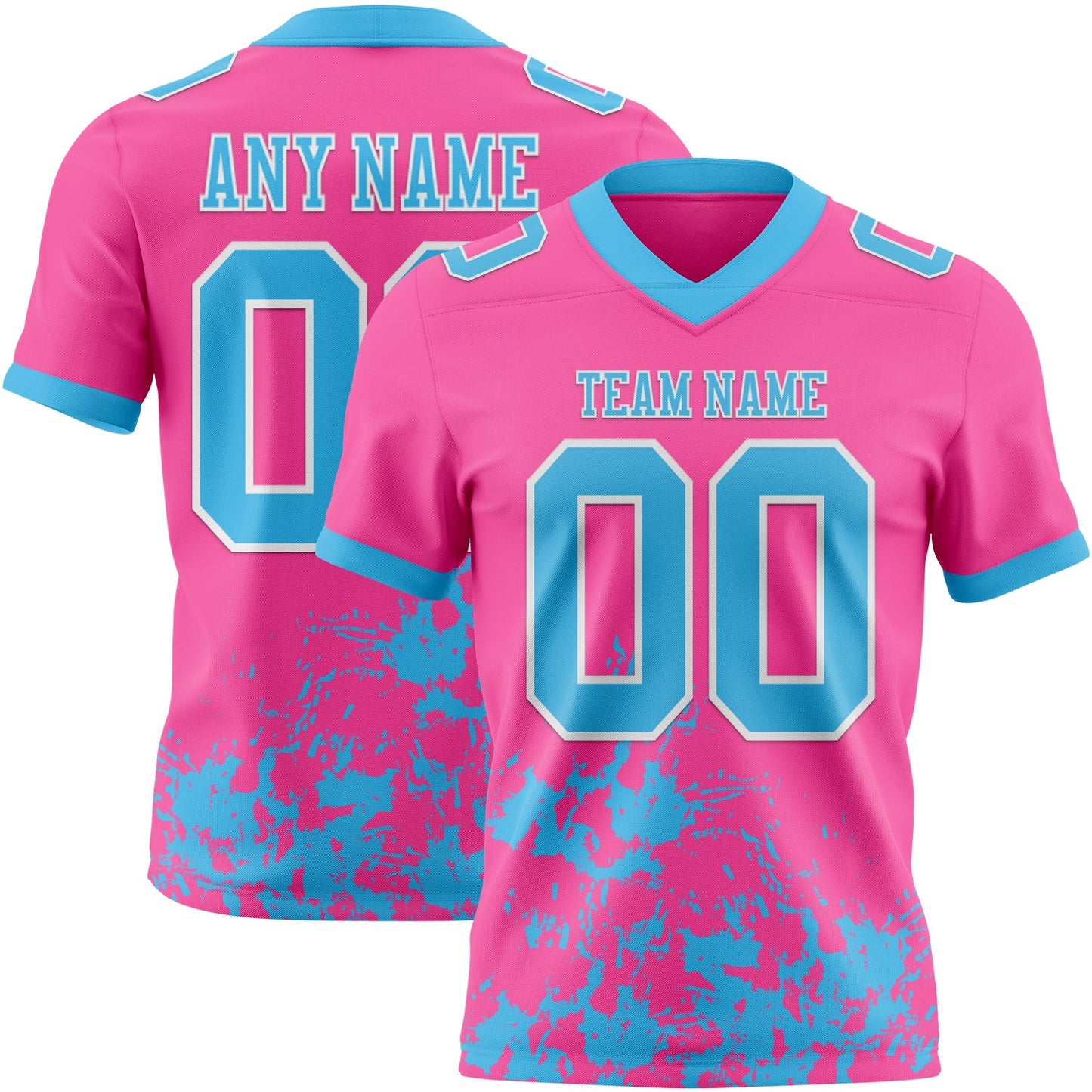 Custom Pink Sky Blue-White 3D Pattern Splash Authentic Football Jersey - Main View