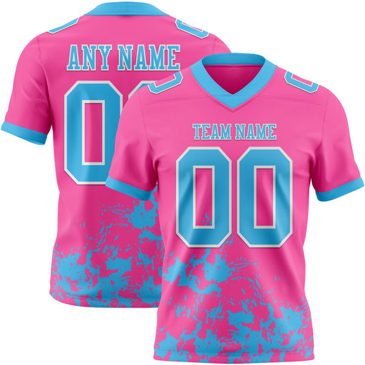 Custom Pink Sky Blue-White 3D Pattern Splash Authentic Football Jersey - Main View