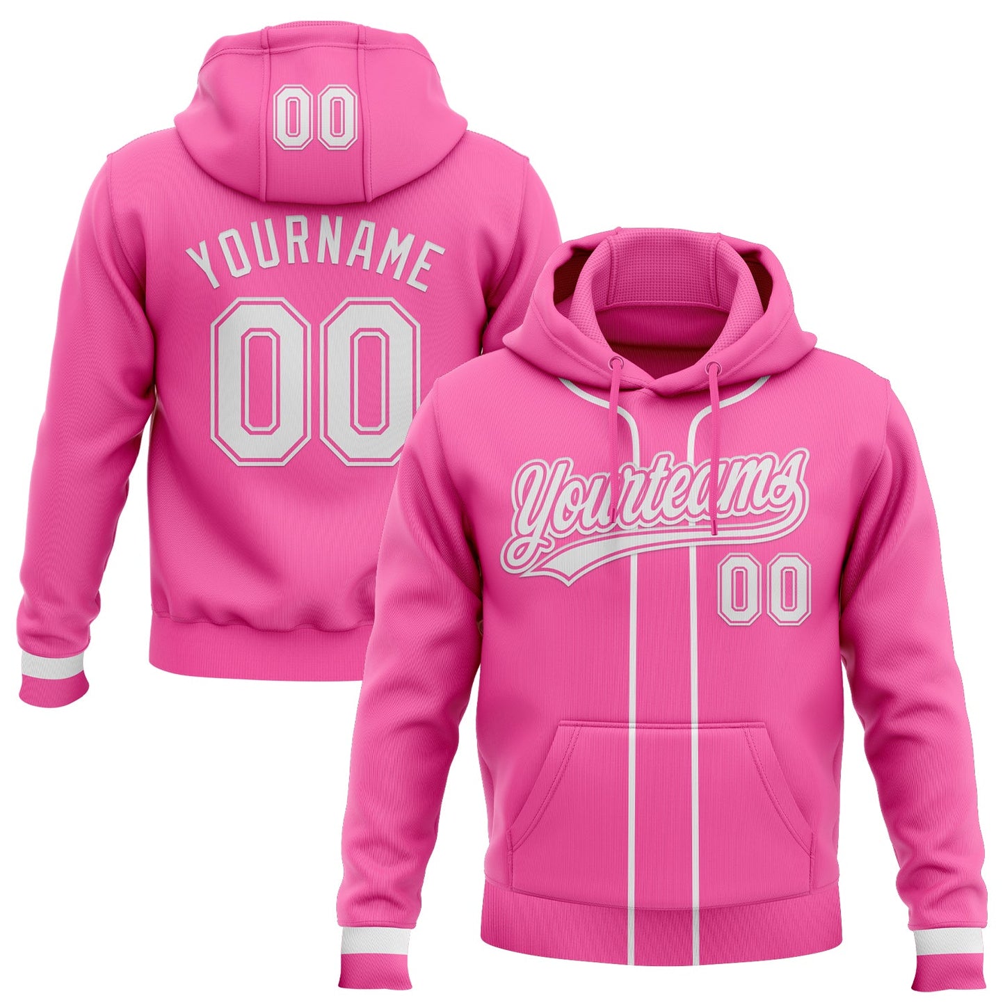 Custom Stitched Pink White-Pink Baseball Pullover Sweatshirt Hoodie - Main View