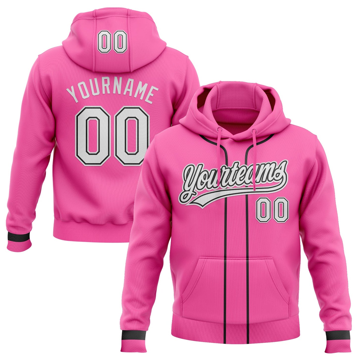 Custom Stitched Pink White-Black Baseball Pullover Sweatshirt Hoodie - Main View
