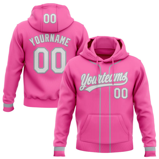 Custom Stitched Pink White-Gray Baseball Pullover Sweatshirt Hoodie - Main View