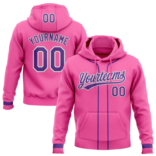 Custom Stitched Pink Purple-White Baseball Pullover Sweatshirt Hoodie - Main View