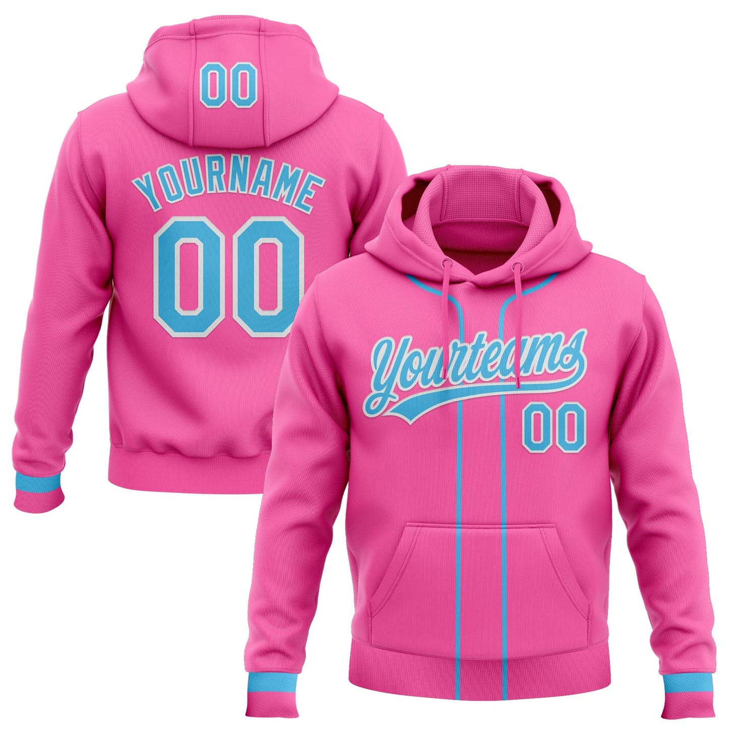 Custom Stitched Pink Sky Blue-White Baseball Pullover Sweatshirt Hoodie - Main View